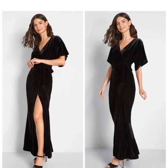 ModCloth x Collectif Keiko Velvet Maxi Dress Womens High Slit Blue Witchy - Picture 2 of 11